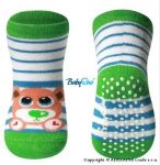 Bavlněné protiskluzové ponožky Baby Ono 6m+ - Tygřík zelený lem