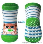 Bavlněné protiskluzové ponožky Baby Ono 6m+ - Tygřík zelený lem