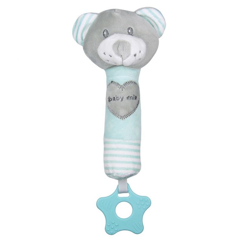 Dětská pískací plyšová hračka s kousátkem Baby Mix medvěd mátový