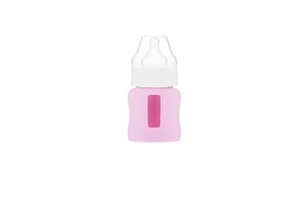Kojenecká lahev skleněná 120 ml široká silikonový obal růžová EcoViking - Švédsko