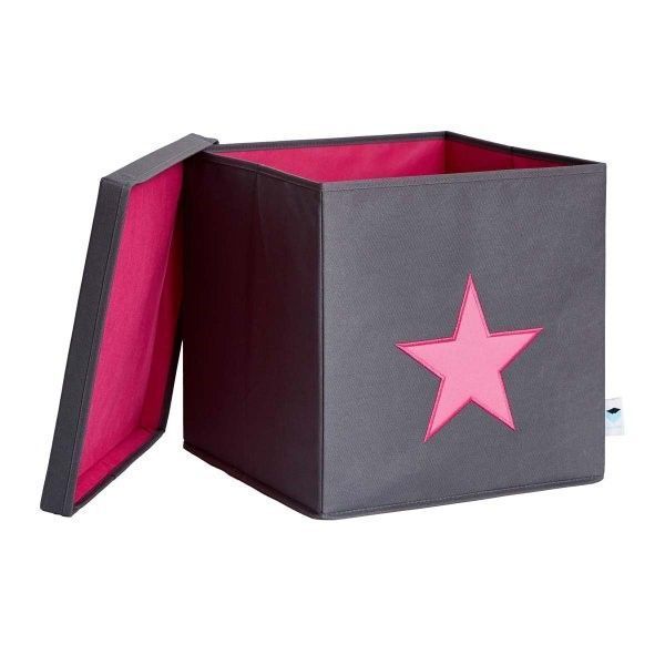 STORE IT Úložný box s víkem šedá /růžová hvězda