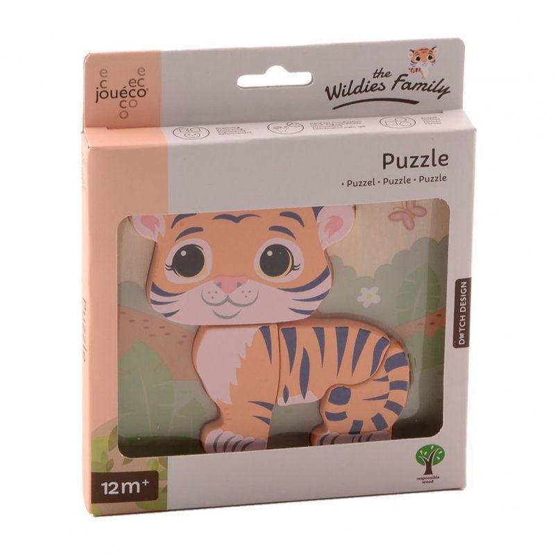 The Wildies Family dřevěné mini puzzle Tiger 12m+ Jouéco