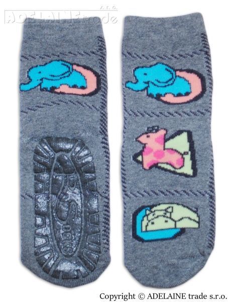Froté ponožky s ABS (protiskluzová úprava) - Zvířátka ZOO tm. šedá-vel.27-30